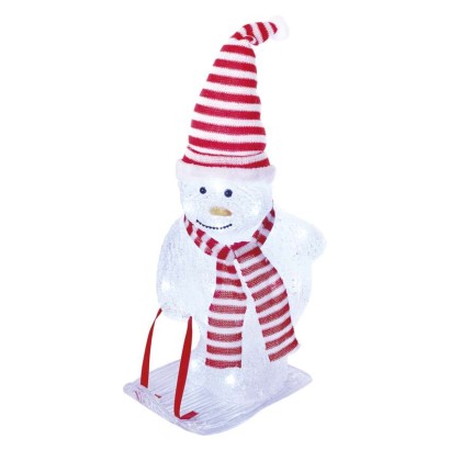 LED vánoční sněhulák s čepicí a šálou, 46 cm, venkovní i vnitřní, studená bílá