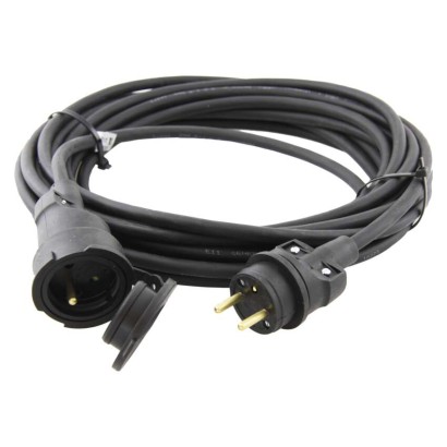 Venkovní prodlužovací kabel 15 m / 1 zásuvka / černý / guma / 230 V / 1,5 mm2