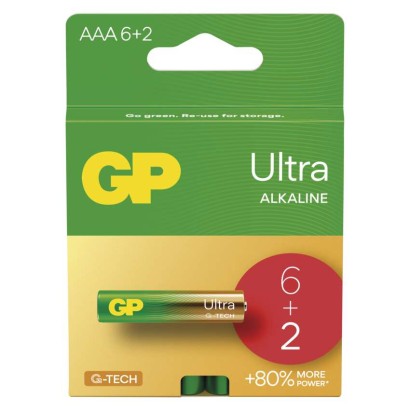 Levně Alkalická baterie GP Ultra AAA (LR03), 6+2 ks