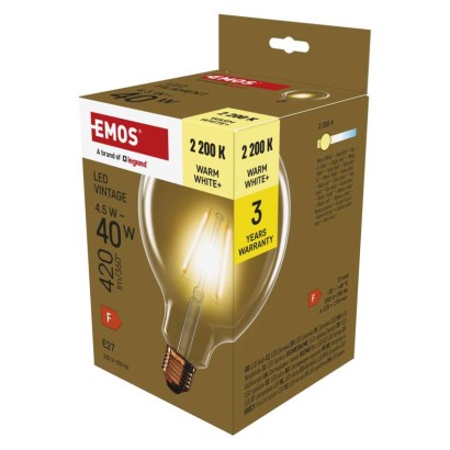 LED žárovka Vintage G125 / E27 / 4,5 W (40 W) / 420 lm / teplá bílá