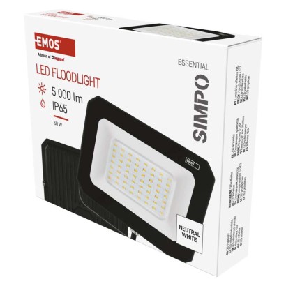 LED reflektor SIMPO 50 W, černý, neutrální bílá