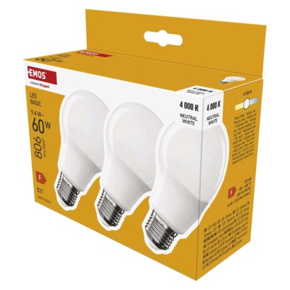 LED žárovka Basic A60 / E27 / 9,4 W (60 W) / 806 lm / neutrální bílá