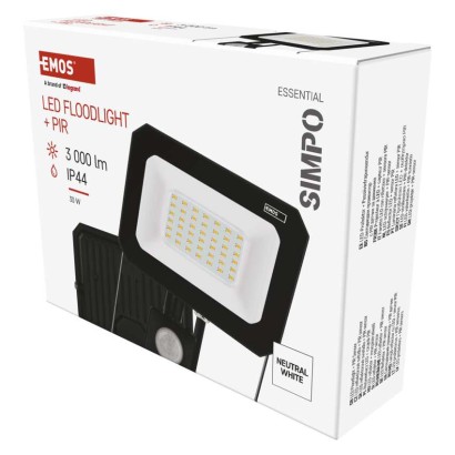 LED reflektor SIMPO s pohybovým čidlem, 30 W, černý, neutrální bílá