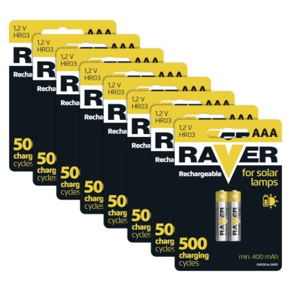 12 + 4 bezmaksas – Uzlādējams aku. lampām ar saules baterijām RAVER SOLAR AAA, 400 mAh