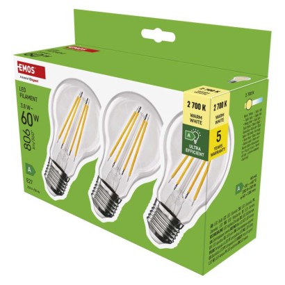 EMOS LED žárovka Filament A60 / E27 / 3,8 W (60 W) / 806 lm