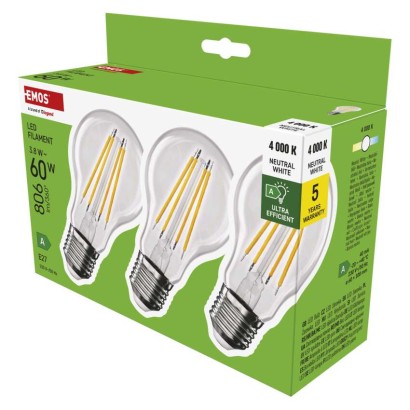 EMOS LED žárovka Filament A60 / E27 / 3,8 W (60 W) / 806 lm