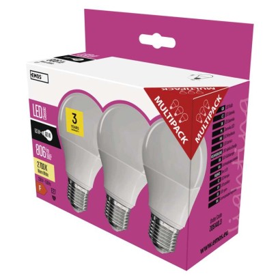 EMOS LED žárovka Classic A60 E27 8,5W teplá bílá 3ks