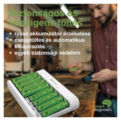GP Akkumulátor töltő Eco E811 + 4× AA 2100 + 4× AAA