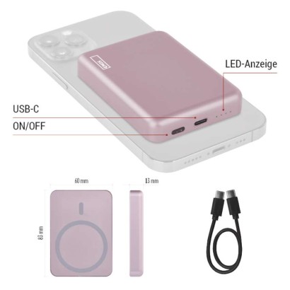 Powerbank EMOS WI 522, 5 000 mAh, 20 W+Wireless, lachs