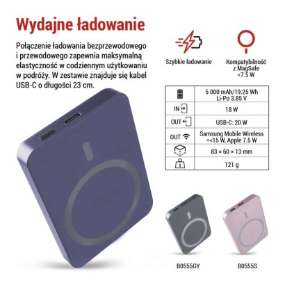 Powerbank EMOS WI 522, 5 000 mAh, 20 W+Wireless, future dusk