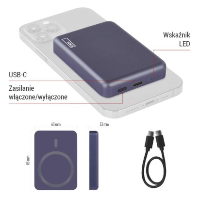 Powerbank EMOS WI 522, 5 000 mAh, 20 W+Wireless, future dusk