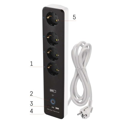 GoSmart Okos hosszabbító-elosztó 2 m/4 konnektorral/kapcs./PVC/USB-vel és wifivel/1,5 mm2