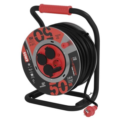 Lauko Ilginamojo kabelio ritė 50 m / 4 lizdai / juoda / guma-neoprenas / 1,5 mm2 