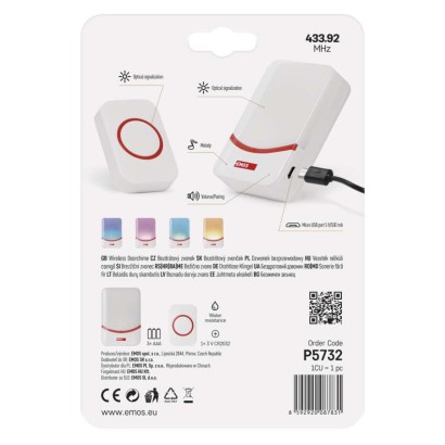 Domovní bezdrátový zvonek P5732 na 3x AAA/micro USB vstup