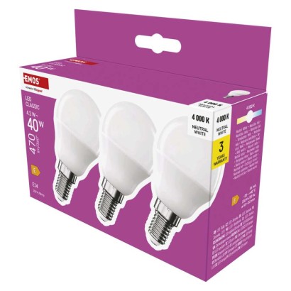 EMOS LED žárovka Classic Mini Globe / E14 / 4,2 W (40 W) / 4