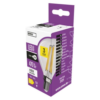 LED spuldze Filament Mini Globe / E14 / 3,4 W (40 W) / 470 lm / neitrāli balta