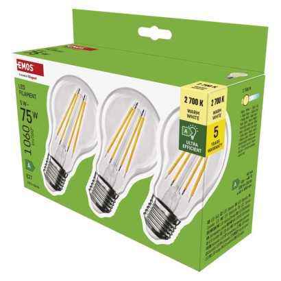 LED žárovka Filament A60 A CLASS/ E27 / 5 W (75 W) / 1 060 lm / teplá bílá