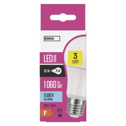 LED žárovka Classic A60 / E27 / 10,7 W (75 W) / 1 060 lm / studená bílá
