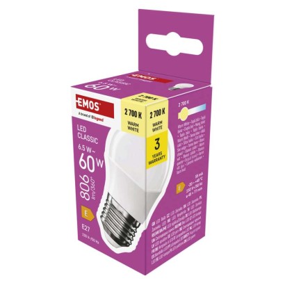 LED lemputė Classic Mini Globe / E27 / 6,5 W (60 W) / 806 lm / Šilta balta