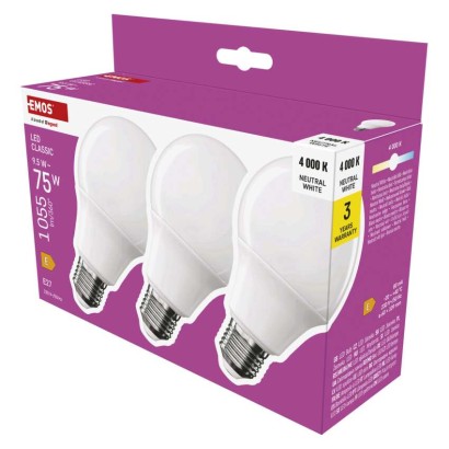 LED žárovka Classic A60 / E27 / 9,5 W (75 W) / 1055 lm / neutrální bílá