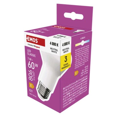 LED žárovka Classic R63 / E27 / 7 W  (60 W) / 806 lm / neutrální bílá