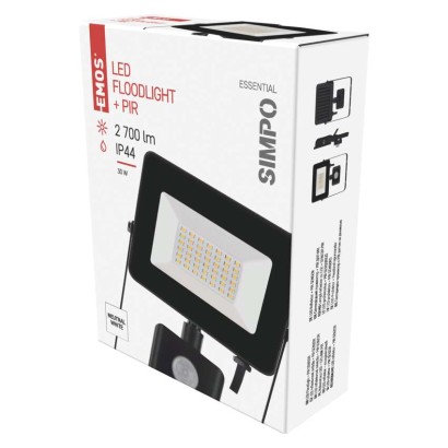 LED reflektor SIMPO s pohybovým čidlem, 30 W, černý, neutrální bílá