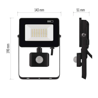 LED reflektor SIMPO s pohybovým čidlem, 30 W, černý, neutrální bílá