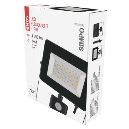 LED reflektor SIMPO s pohybovým čidlem, 50 W, černý, neutrální bílá