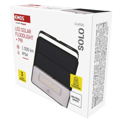LED prožektors SOLO ar PIR, pārnēsājams, melns, neitrāli balts