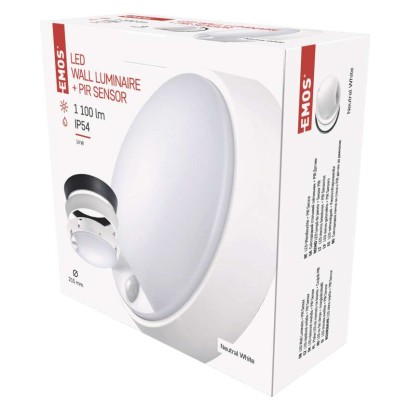 LED lampa ZURI ar kustību sensoru, 22 cm, 14 W, neitrāli balta, IP54
