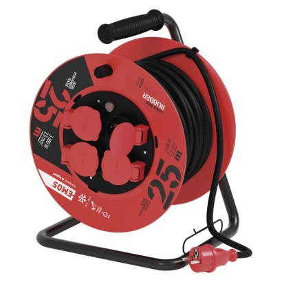 Pikenduskaabli rull õue 25 m / 4 Pistikupesa / must / kummi / 230 V / 2,5 mm2