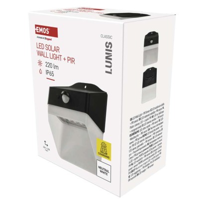 LED gaismeklis LUNIS ar PIR, black, neitrāli balts