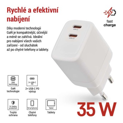 Univerzální USB adaptér GaN do sítě PD 35 W max.
