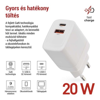 EMOS Univerzális USB töltő GaN PD 20 W max.