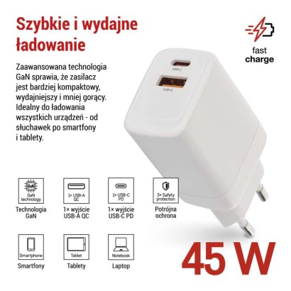 Ładowarka USB GaN PD 45 W max.