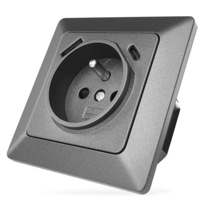 Zásuvka s USB-A+USB-C, antracit