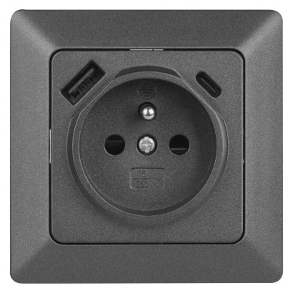 Zásuvka s USB-A+USB-C, antracit