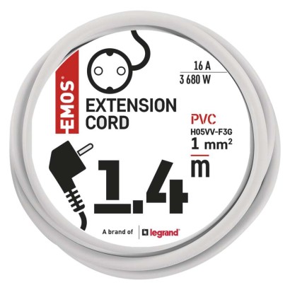 Prailginimo laidas 1,4 m / 1 lizda / baltas / PVC / 1 mm2