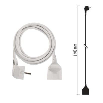 Prailginimo laidas 1,4 m / 1 lizda / baltas / PVC / 1 mm2