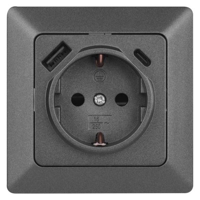 Steckdose mit USB-A+USB-C., anthrazit