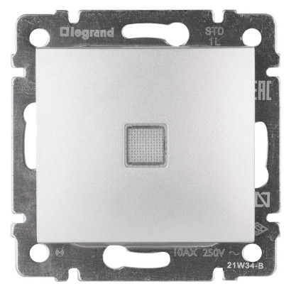 Legrand Valena spínač č. 1, podsvietené, strieborný