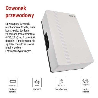Dzwonek przewodowy P57102, 4x AA lub transformator