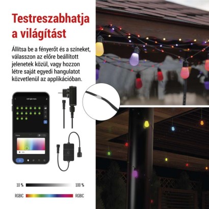 GoSmart LED fényfüzér – 15× parti izzók, 15 m, kültéri és beltéri, RGBIC WiFi