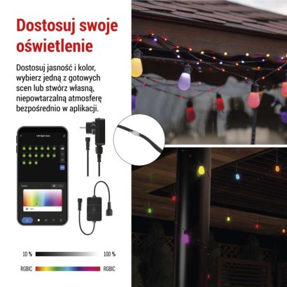 GoSmart Łańcuch świetlny LED RGB IC, 15 żarówek, 15 m, IP 65, WiFi