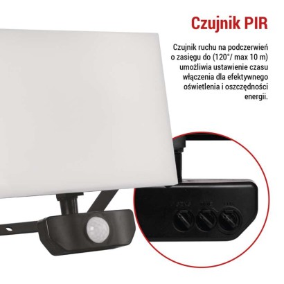 Naświetlacz LED TAMBO z czujnikiem PIR, 50 W, 5000 lm, czarny