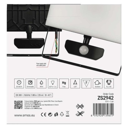 LED-es reflektor TAMBO mozgásérzékelővel, 50 W, 5000 lm, fekete