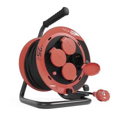 Gummi-Kabeltrommel – 4 Steckdosen, 25m, 1,0mm2 