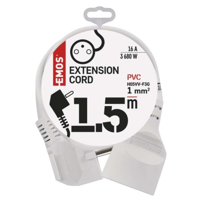 Przedłużacz 1,5 m / 1 gniazdo / biały / PVC / 1 mm2