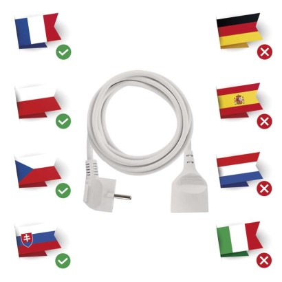 Przedłużacz 2 m / 1 gniazdo / biały / PVC / 1 mm2