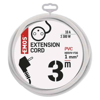 Prodlužovací kabel 3 m / 1 zásuvka / bílý / PVC / 1 mm2